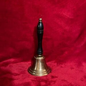 Vintage 8" Brass Bell Wooden Handle Teachers Old School Bell